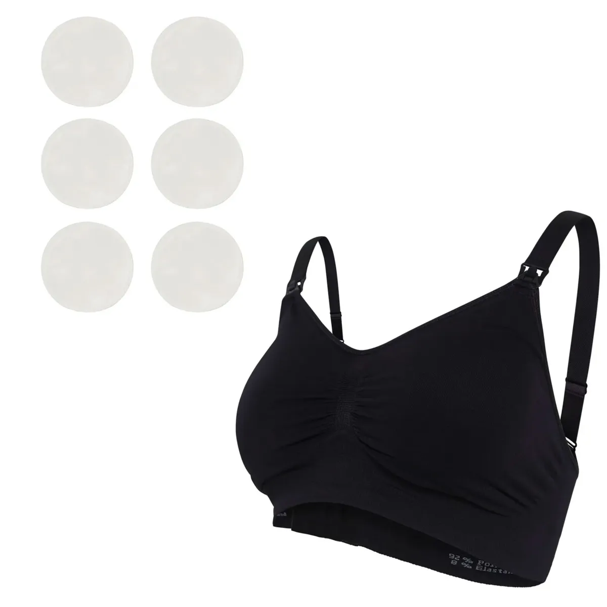 Carriwell Soutien-Gorge d'Allaitement Rembourré Sans Coutures - Compresses d'Allaitement - Paquet de 6 - Blanc OU Noir