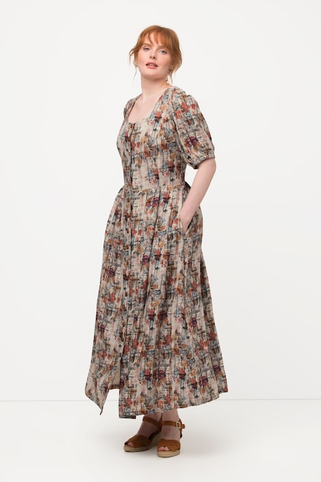 Trachtenkleid, Leinenmix, Knopfleiste, Rundhals, Halbarm