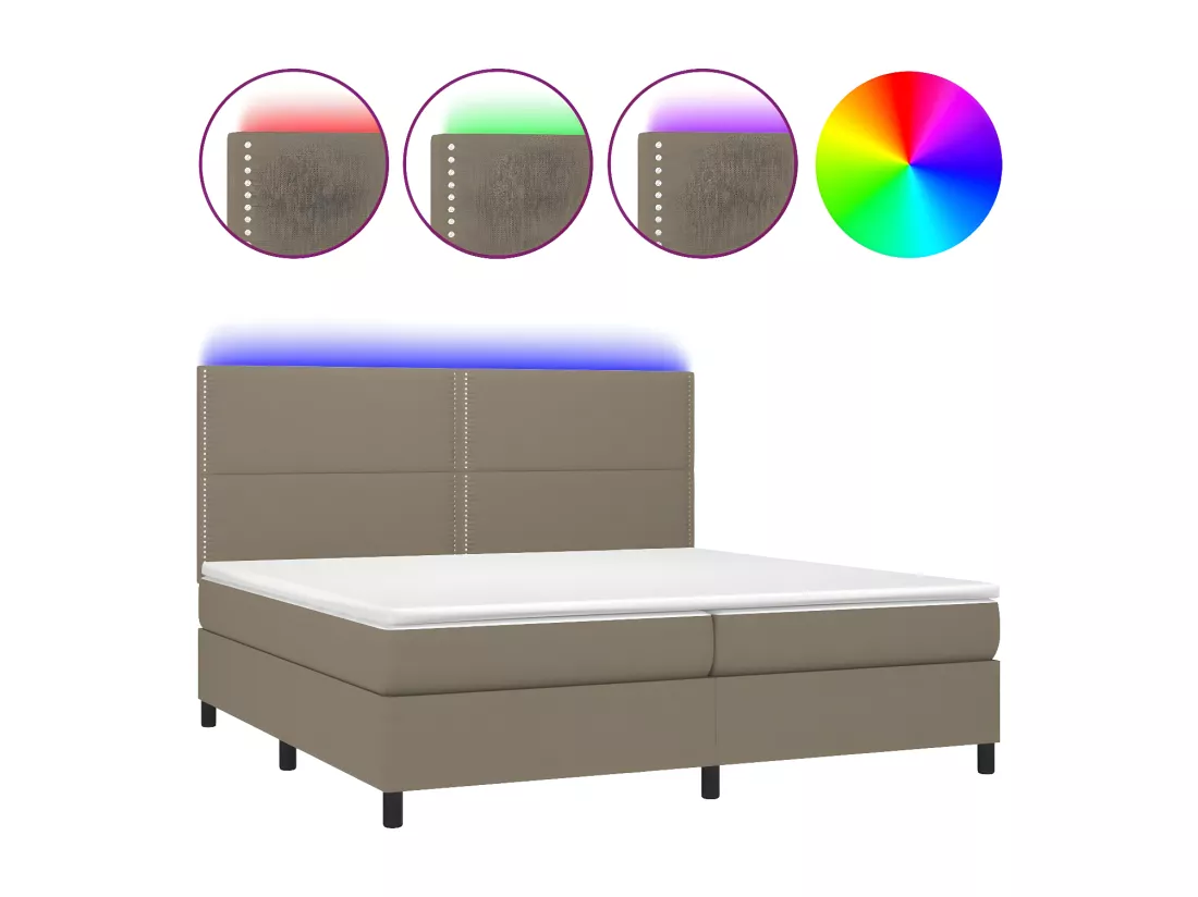 Sommier tapissier et matelas et LED Taupe 200x200 cm Tissu