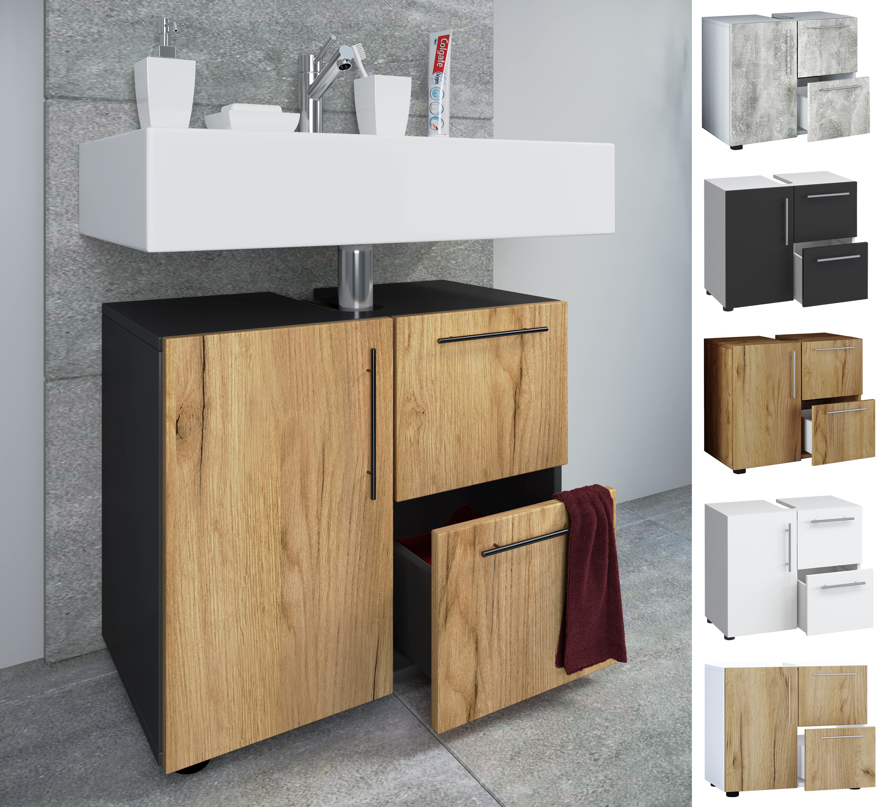 VCM Badmöbel Badunterschrank Waschbeckenunterschrank Badezimmer Flandu Schublade