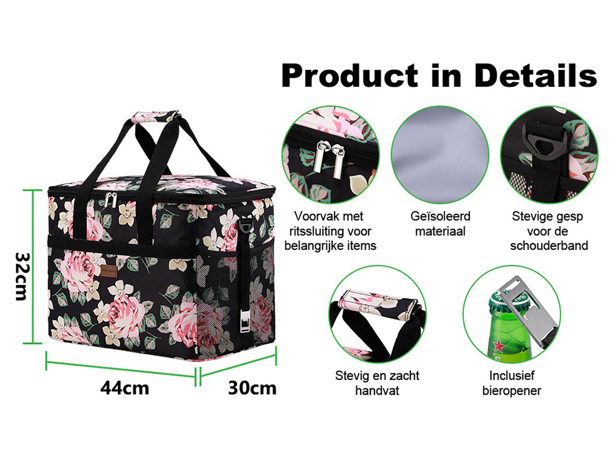 Packaway 40 liter geïsoleerde koeltas - Black Flower