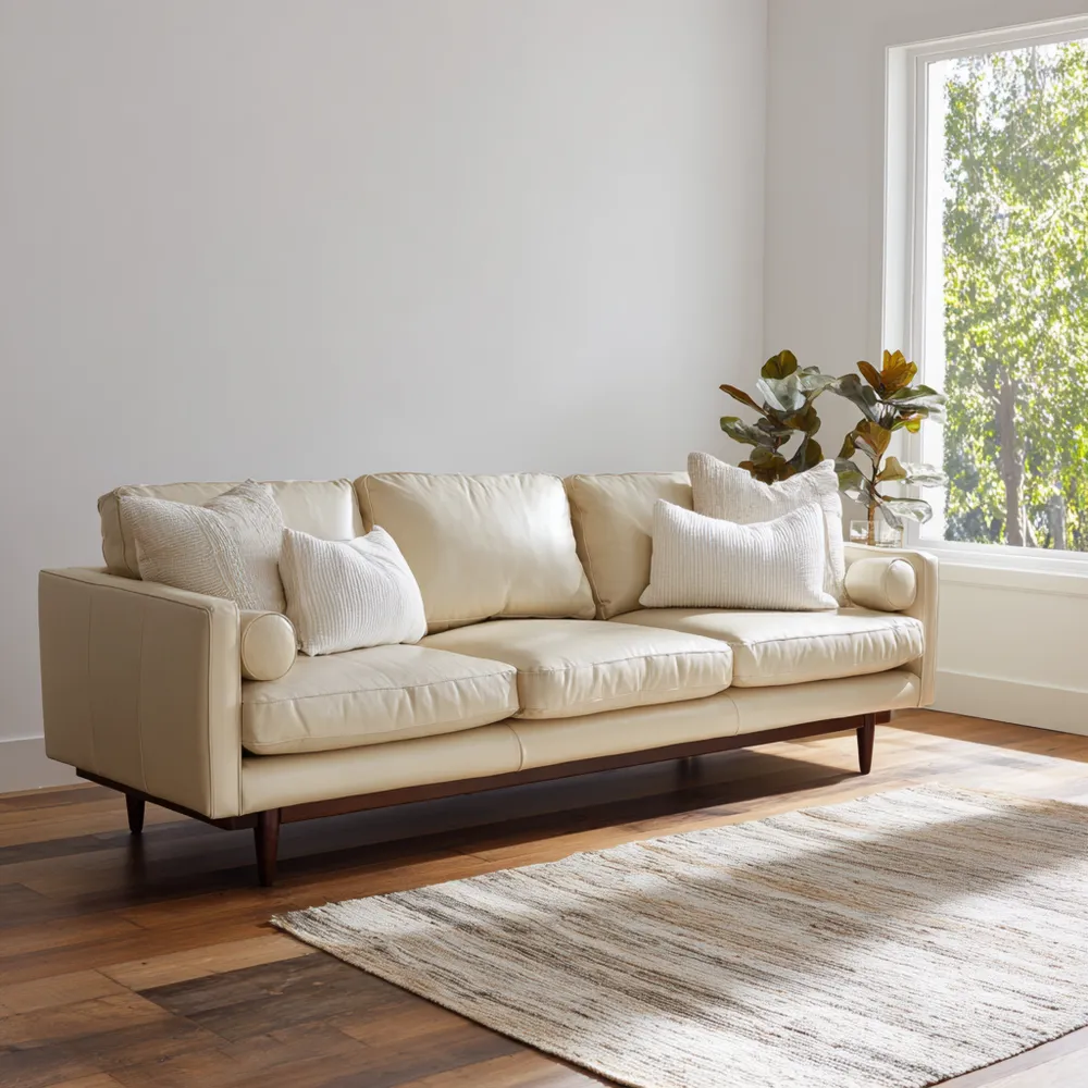 3-Sitzer-Sofa Leder 210x85x75 cm - Creme - Skandinavisches Design