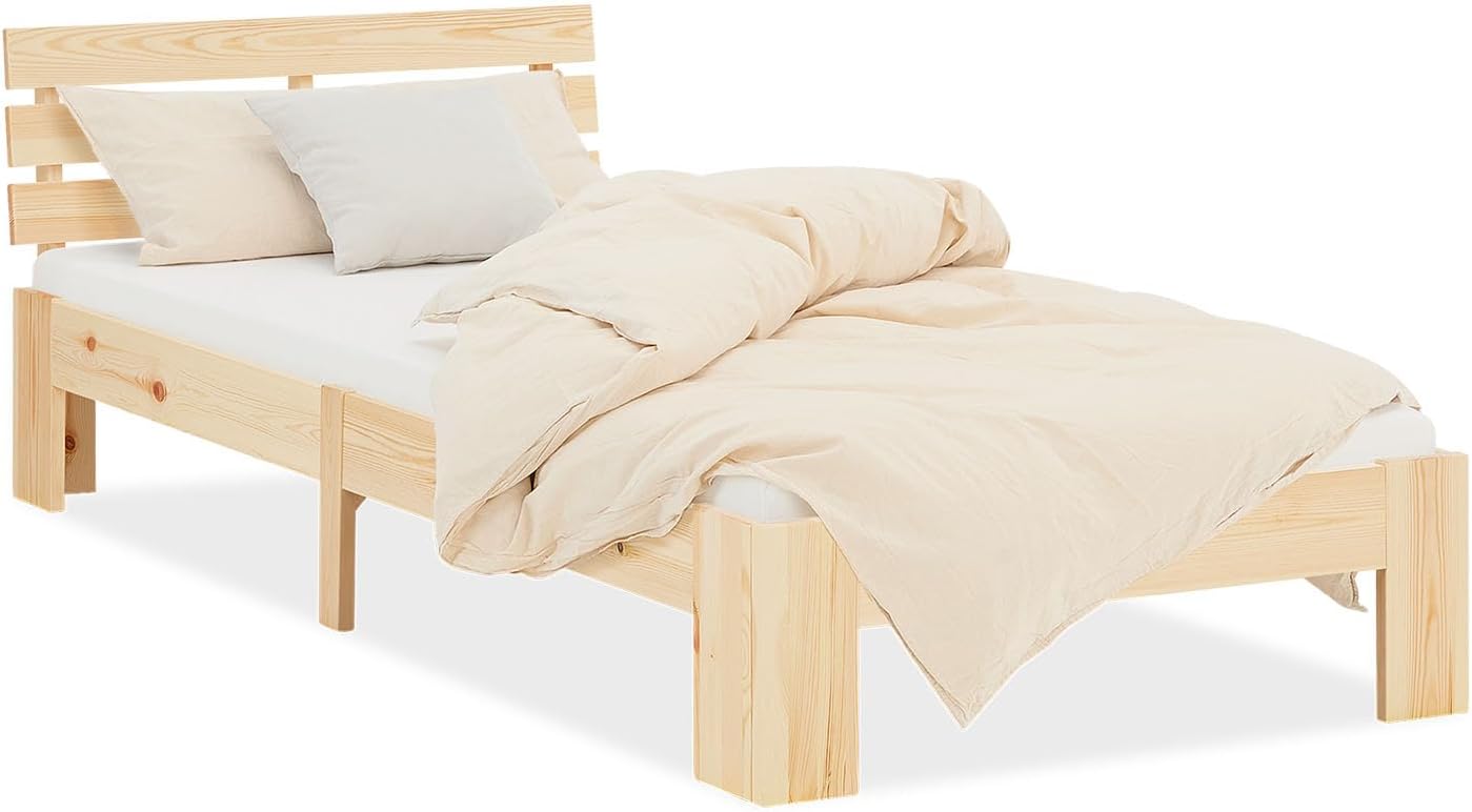 Homestyle4u 2191, Massivholzbett 90x200 mit Lattenrost Holzbett Natur Kiefer Holz Bett Bettgestell Einzelbett