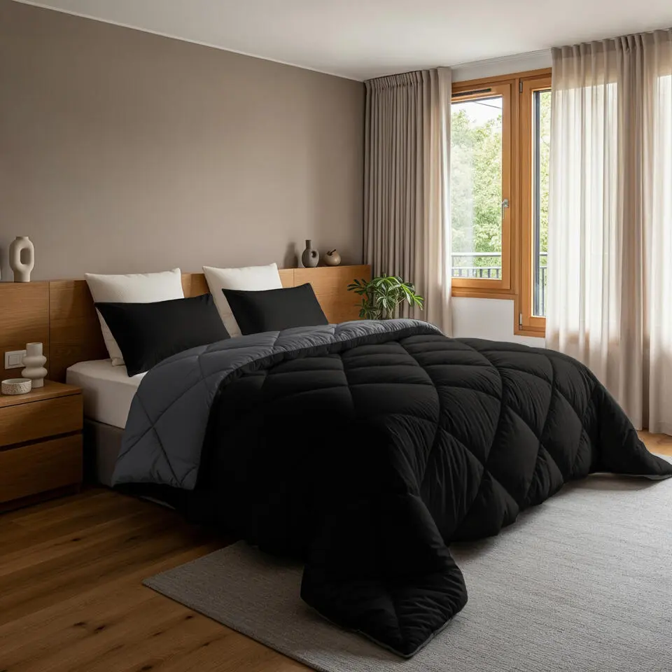 Dekbed zonder Overtrek Diamond 200x200 – Met Kussenslopen – Wasbaar – Zwart