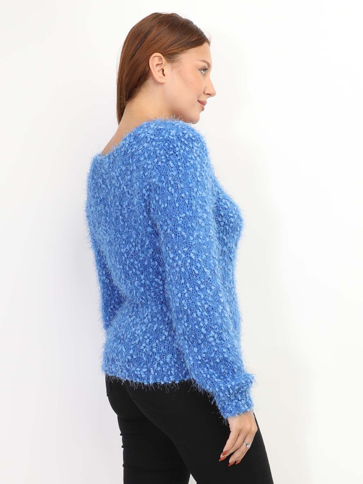 Pull duveteux avec fils brillants- Bleu