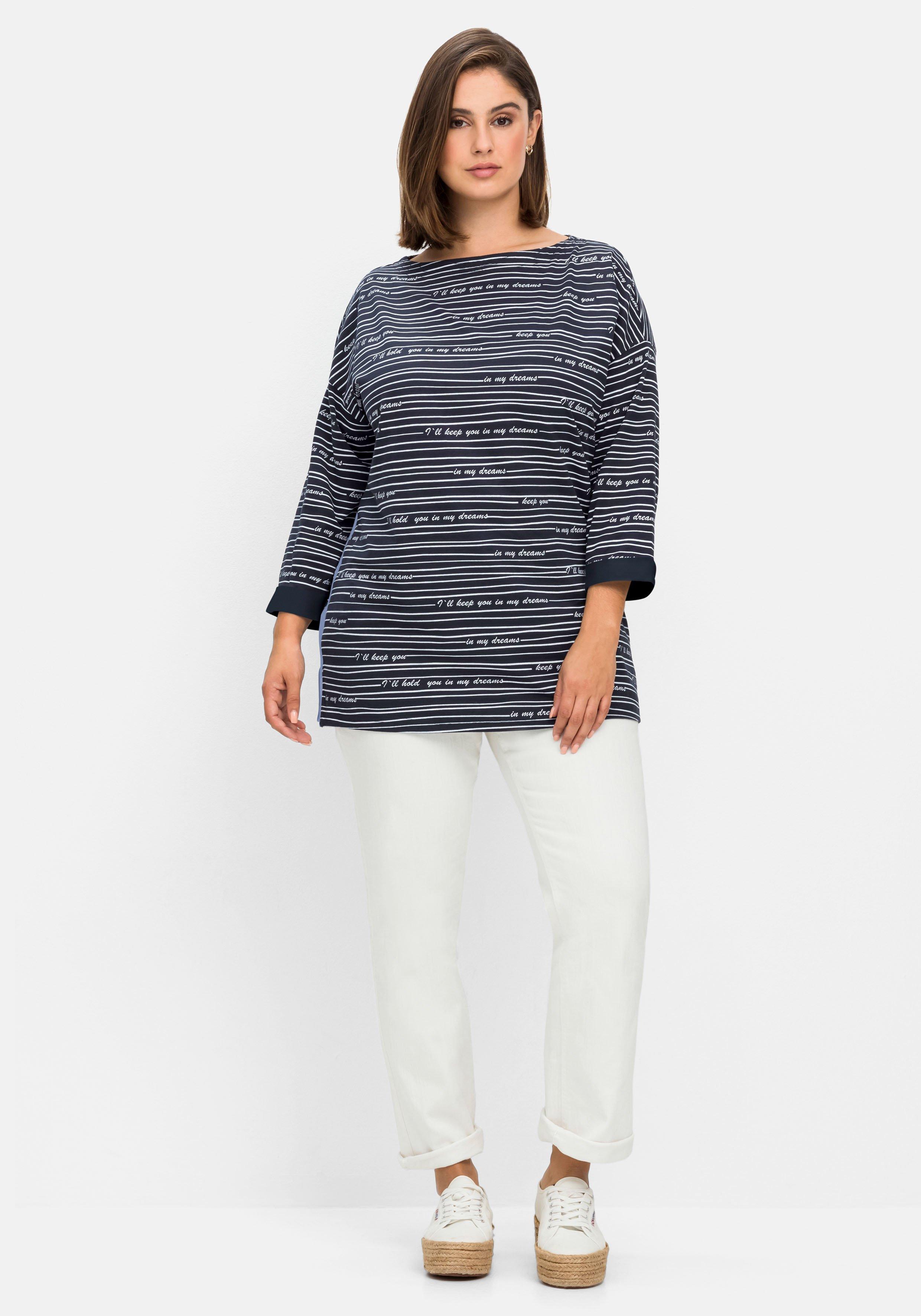 3/4-Arm-Shirt mit Streifen und Wordingprint