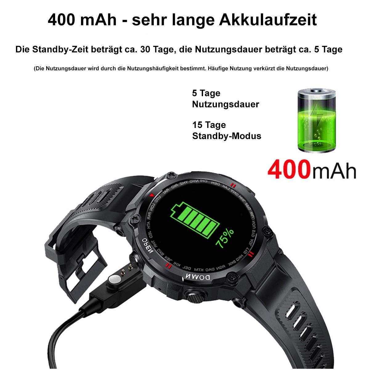TPFNet Smart Watch / Fitness Tracker IP68 - Silikon Armband - Android & IOS - Schwarz