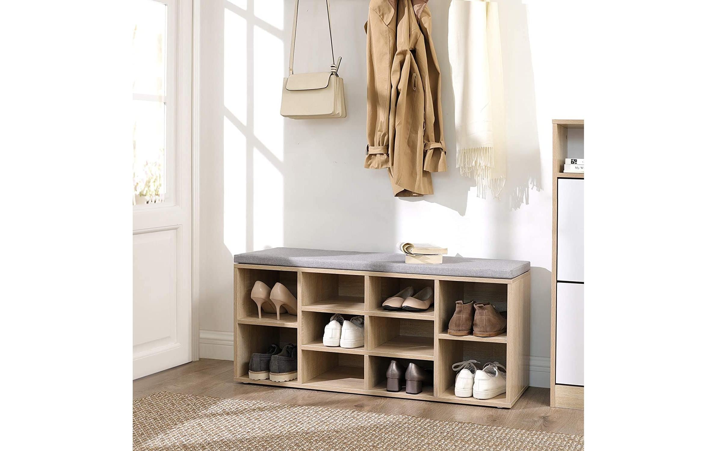 Schuhregal mit Polster, 104 x 48 cm, NatureSchuhablage mit Sitzbank