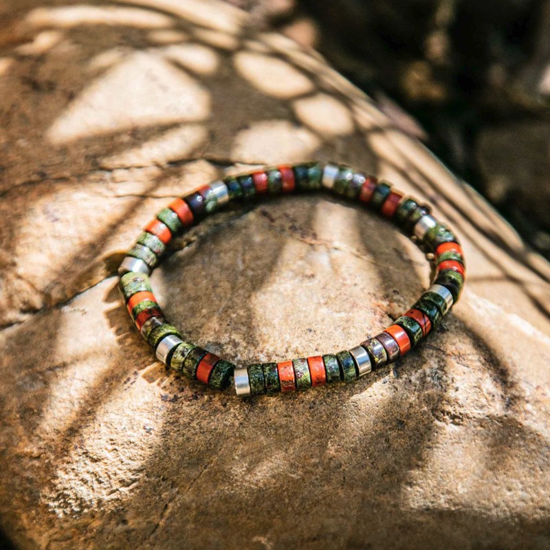 Bracelet Perles Heishi Jaspe Rouge Et Jaspe Sang De Dragon-Small-16cm