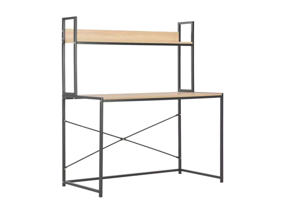 Bureau d'ordinateur Noir et chêne 120 x 60 x 138 cm