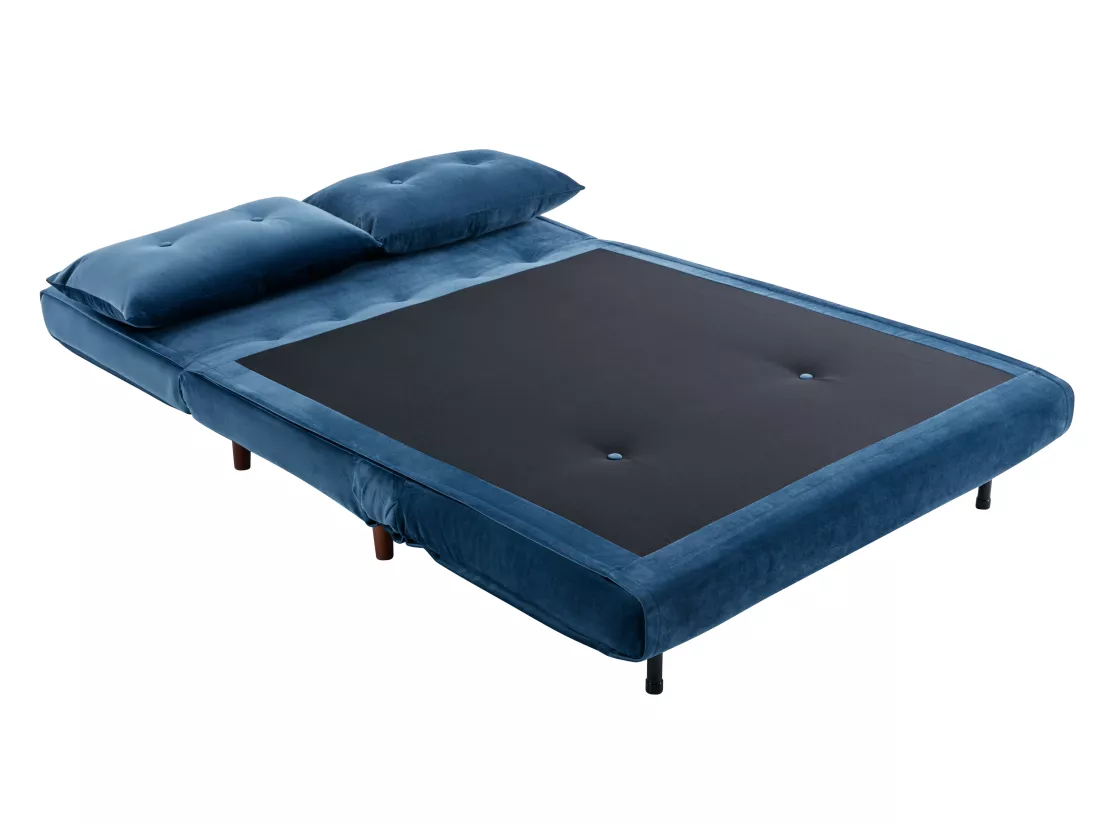 Canapé 2 places convertible en velours bleu nuit URIBIA