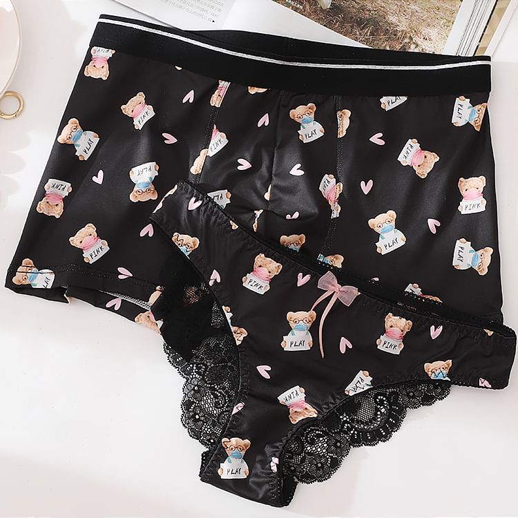 Pancherry - Matching set van mesh panty's, strings en boxers met berenprint