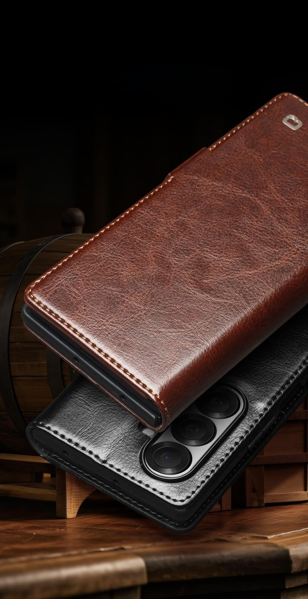 Samsung Galaxy Z Fold7 Echtleder Tasche Flip Cover mit Kartenfächer - Braun
