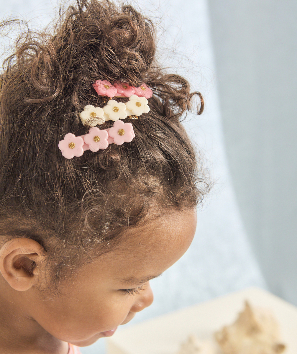 lot de 3 barrettes bébé fille avec fleurs rose et blanc