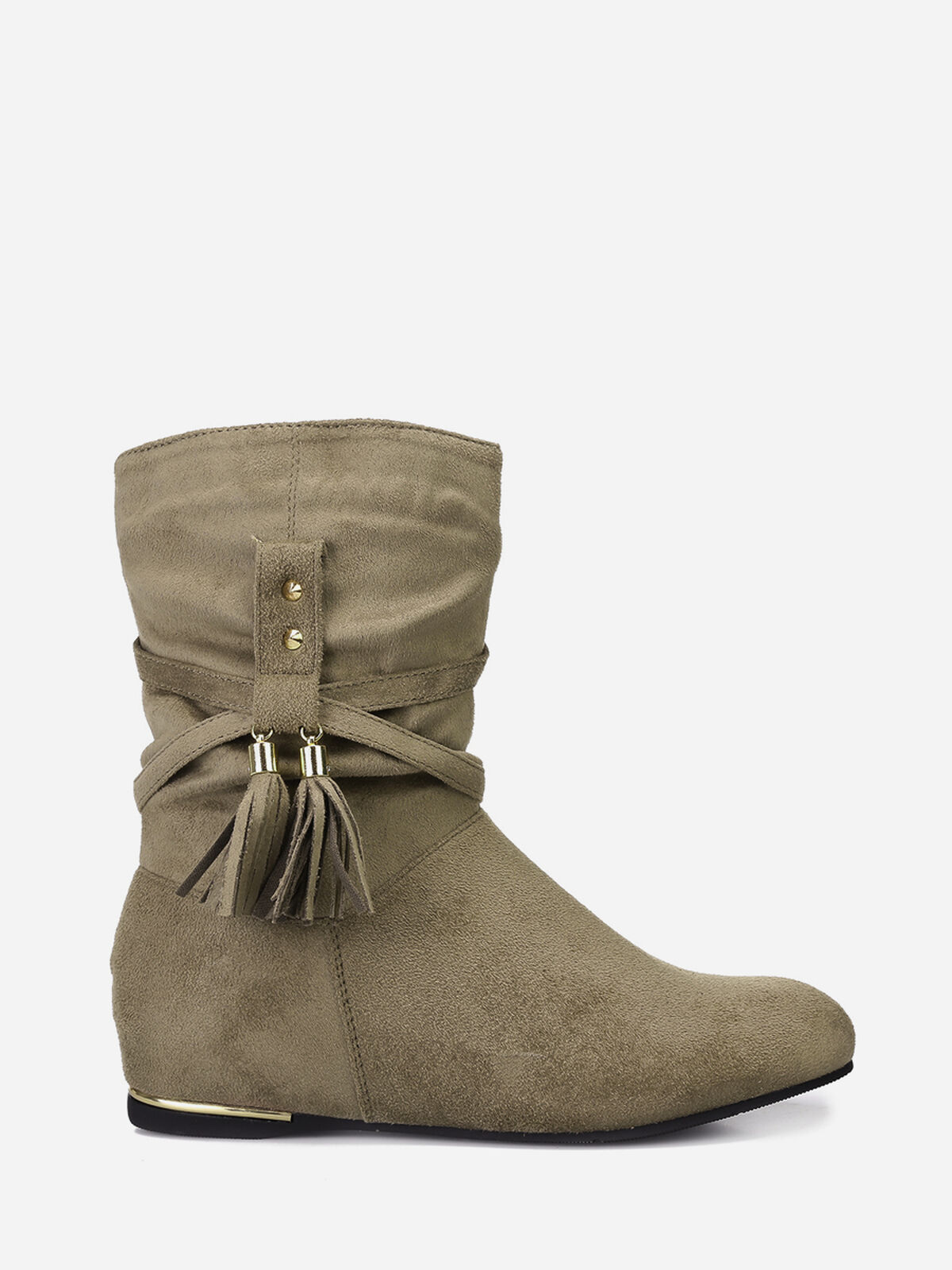 Bottines plissées à talon compensé et pampilles- Taupe