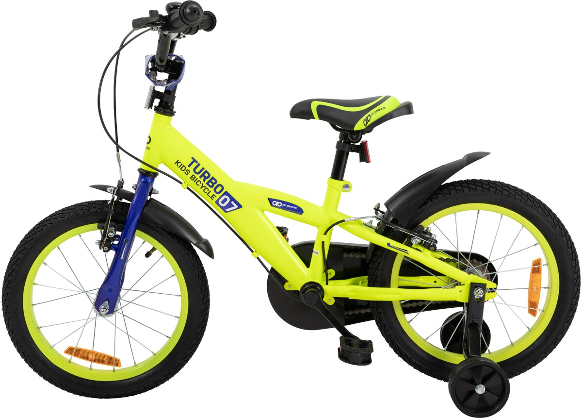 Actionbikes Kinderfahrrad Turbo 16 Zoll, Stützräder, V-Brake-Bremsen, Lenker-/Kettenschutz, Klingel