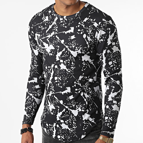 Tee Shirt Manches Longues Oversize D7114 Noir Blanc