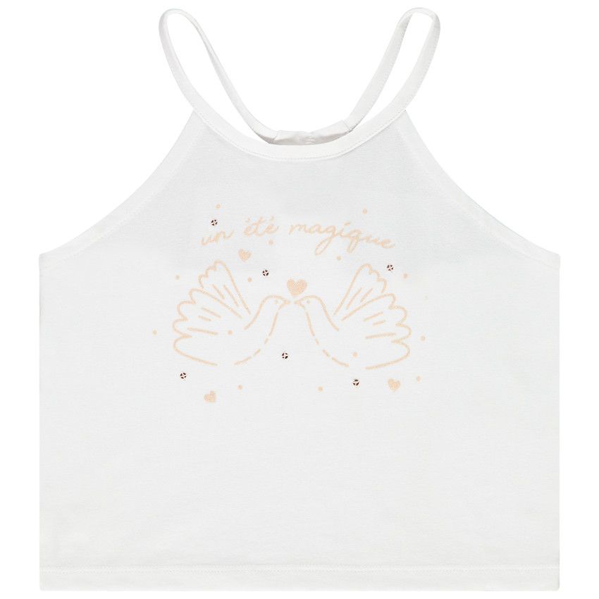 Débardeur à bretelles print et sequins pour fille - Blanc