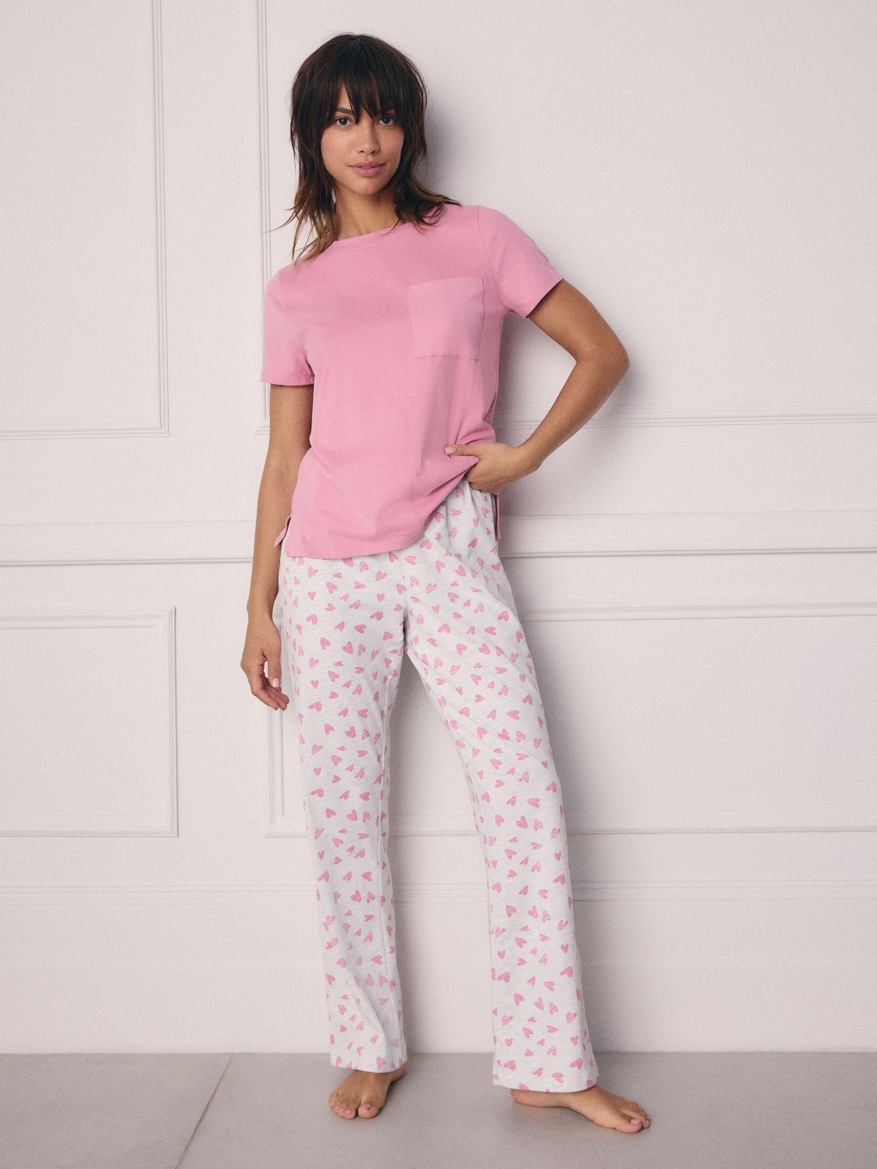 Roze met hartjesprint - Pyjama met korte mouwen