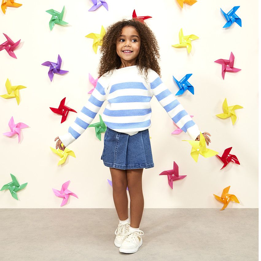 Jupe en jean effet plissé pour fille - Bleu moyen