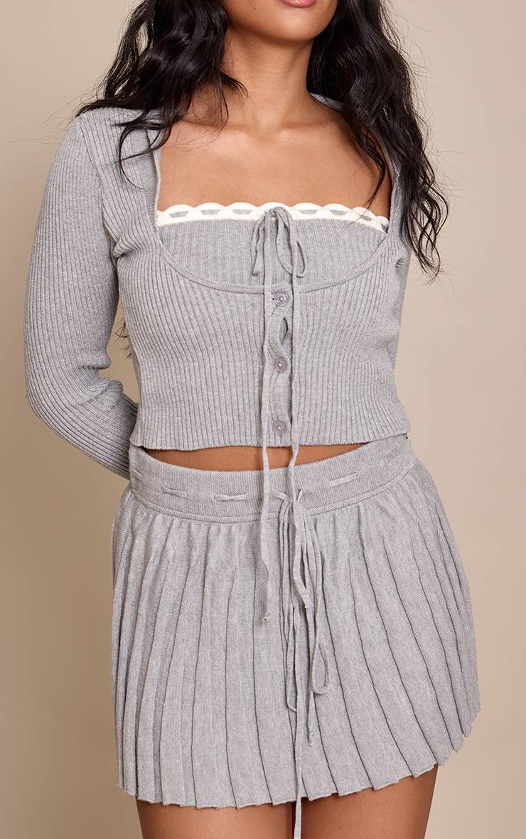 Gris Cendré Jupe Mini Plissée En Maille Avec Détail Noué Petite