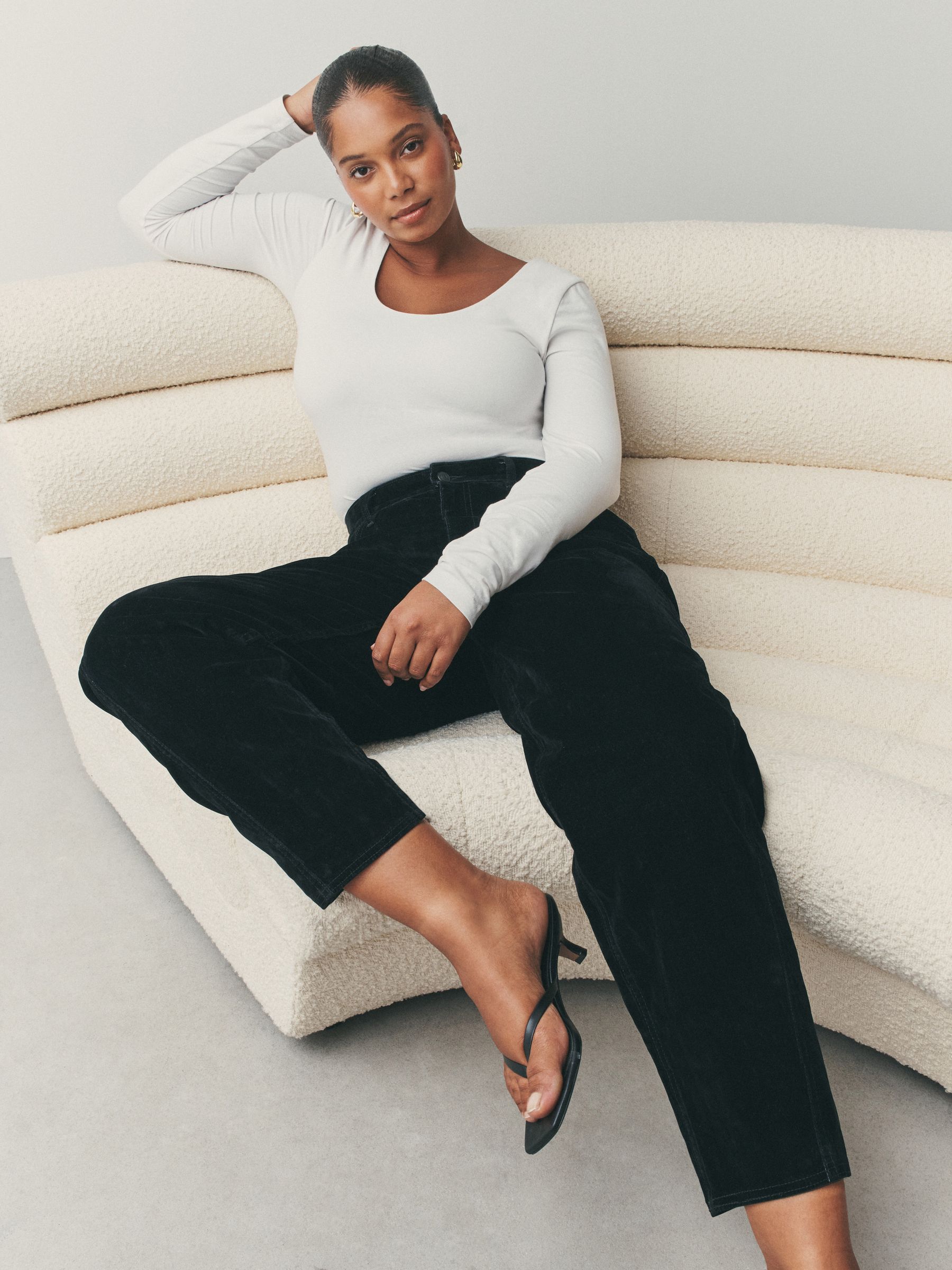 Zwart - Hourglass N. Premium gevlokte comfortabele stretchy Denim Jeans
