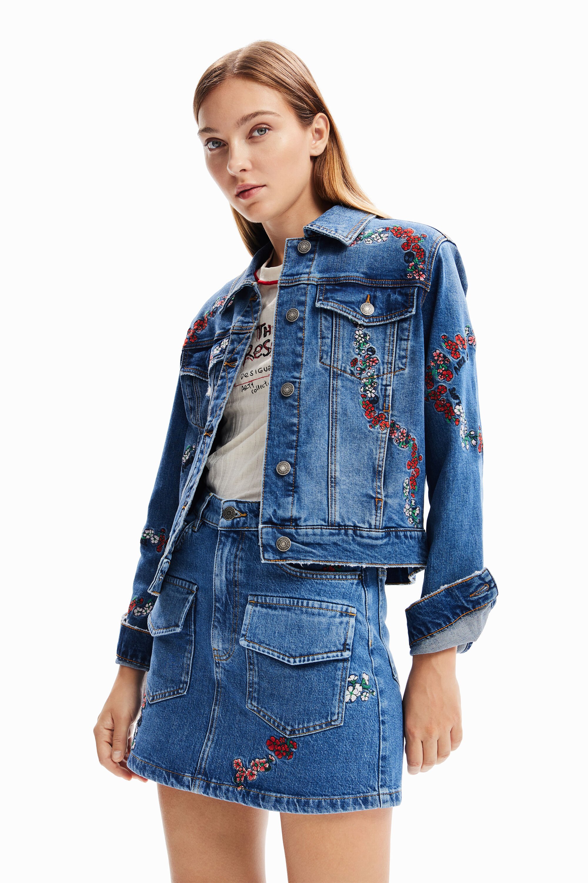 Veste trucker jean broderies