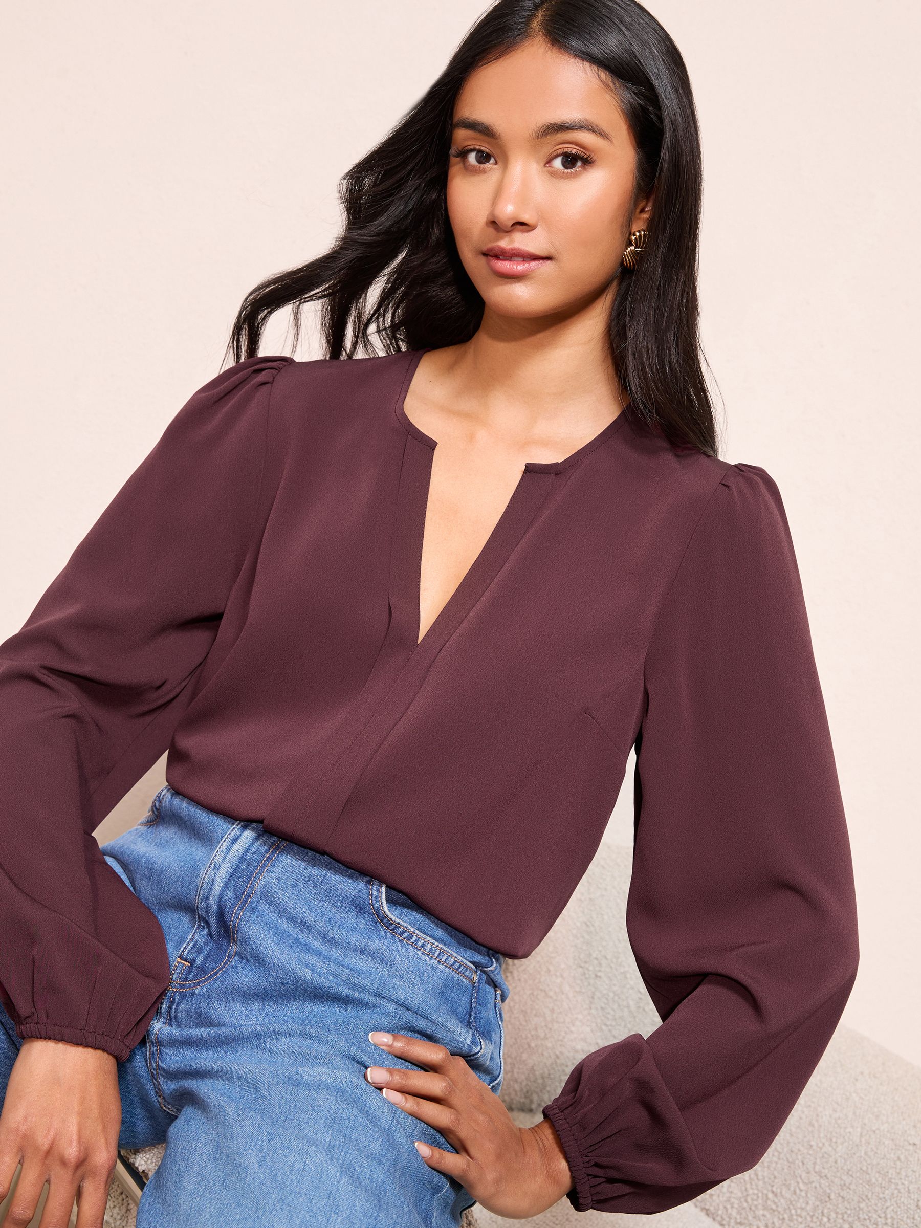 Bordeauxrood - Friends Like These Long Sleeve Pleat Front Detail Blouse
