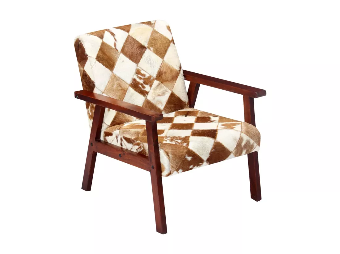 Fauteuil Blanc et marron Cuir véritable de chèvre