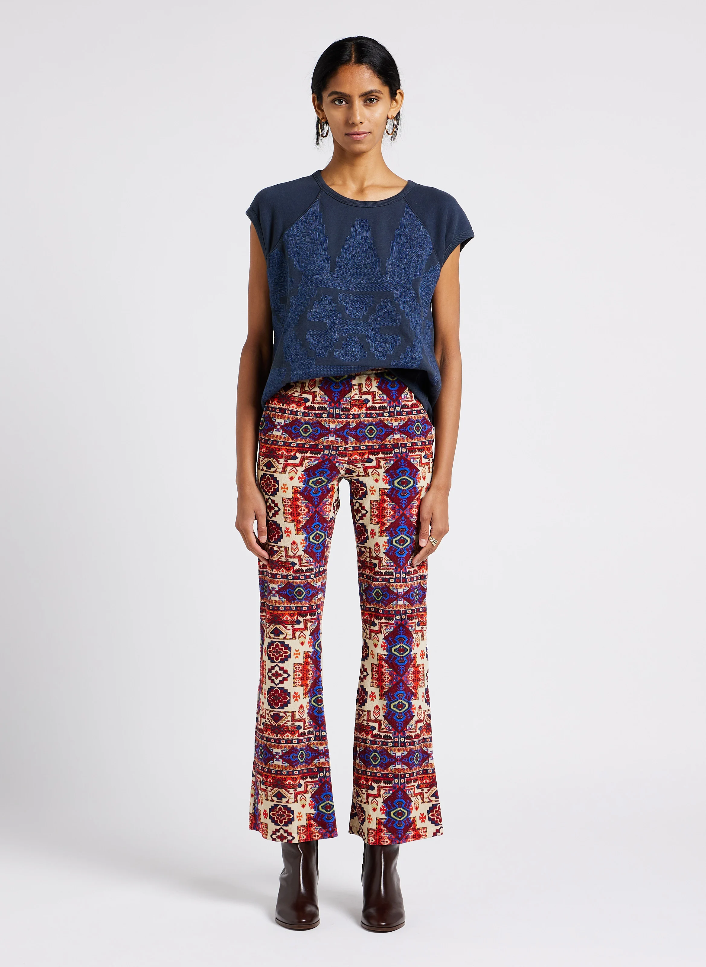 TAPESTRY - Pantalon taille haute à motif aztèque en coton | Rouge
