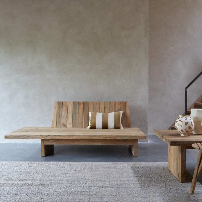 Banquette en bois de teck recyclé Joaquin, 3 places H 76 x L 200 x P 100 cm
