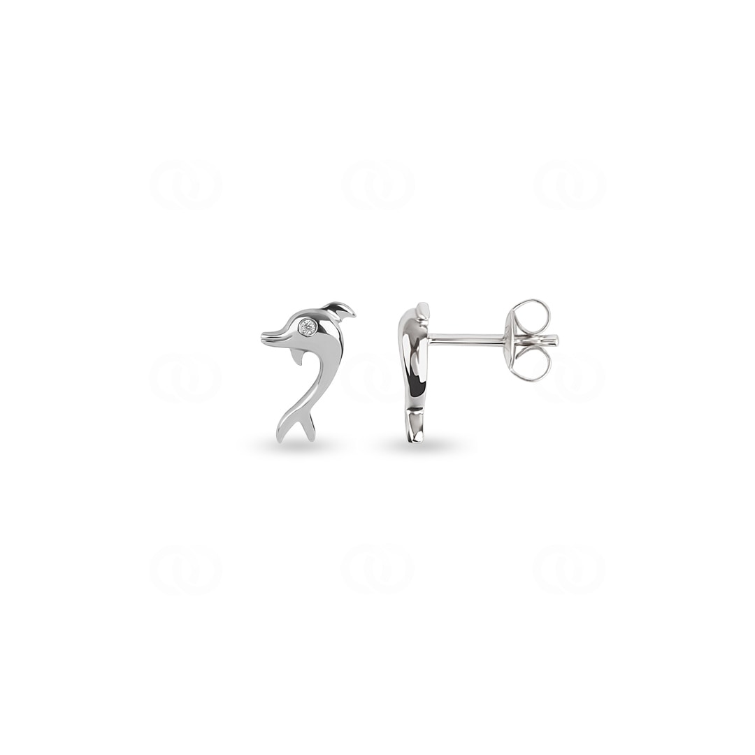 Ohrstecker 750/18 K Weissgold Delfin mit Zirkonia