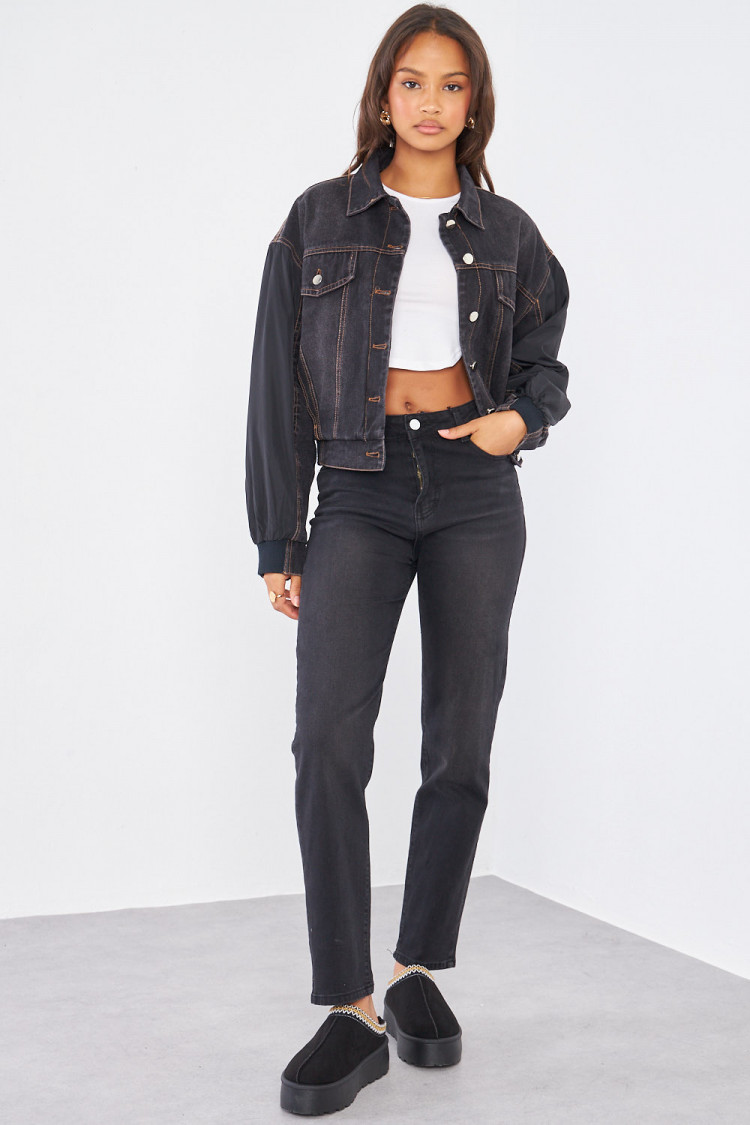 Veste en jean noir bi-matière