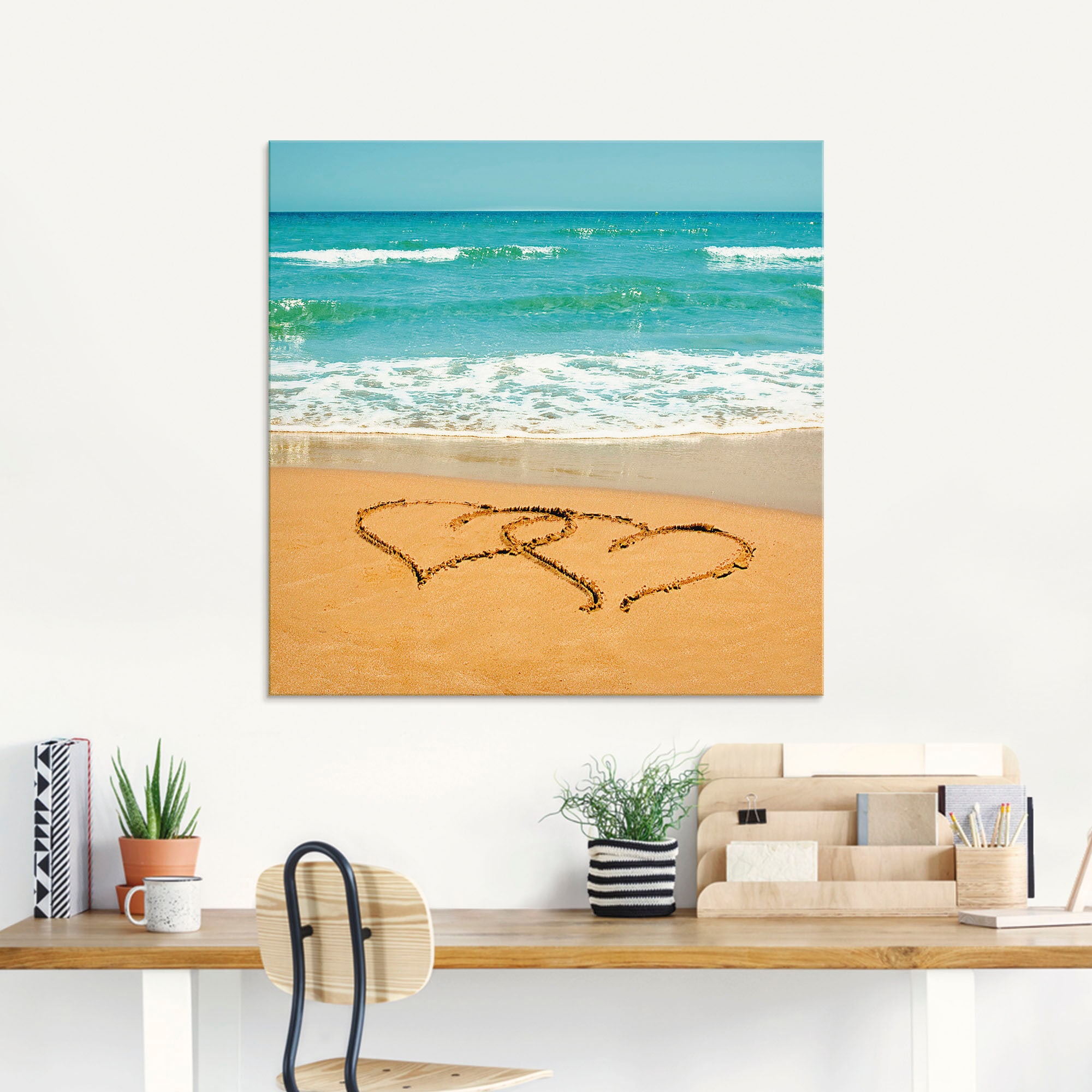 Artland Glasbild »Herzen im Sand« Strand 1 Stk. tlg. in verschiedenen Grössen