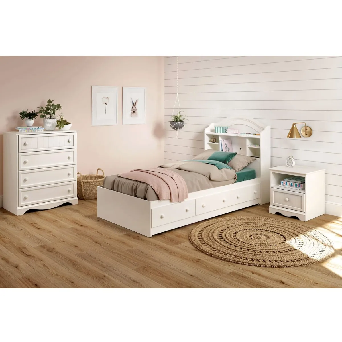 South Shore Savannah Lit matelot Simple 3 tiroirs - Blanc