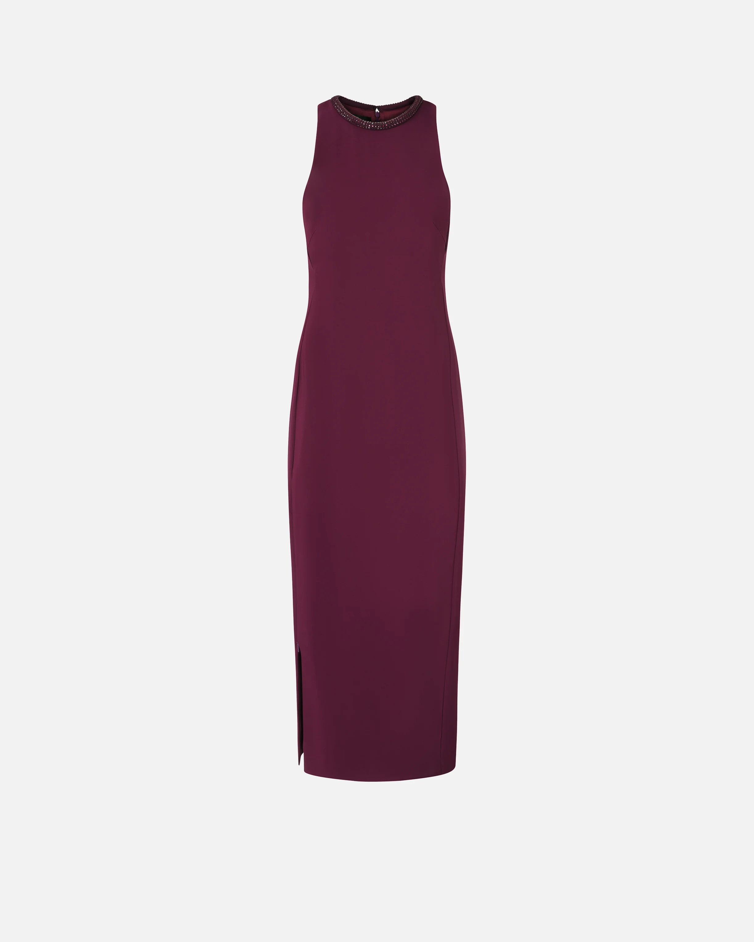 Robe fourreau noire avec encolure en strass | Rouge
