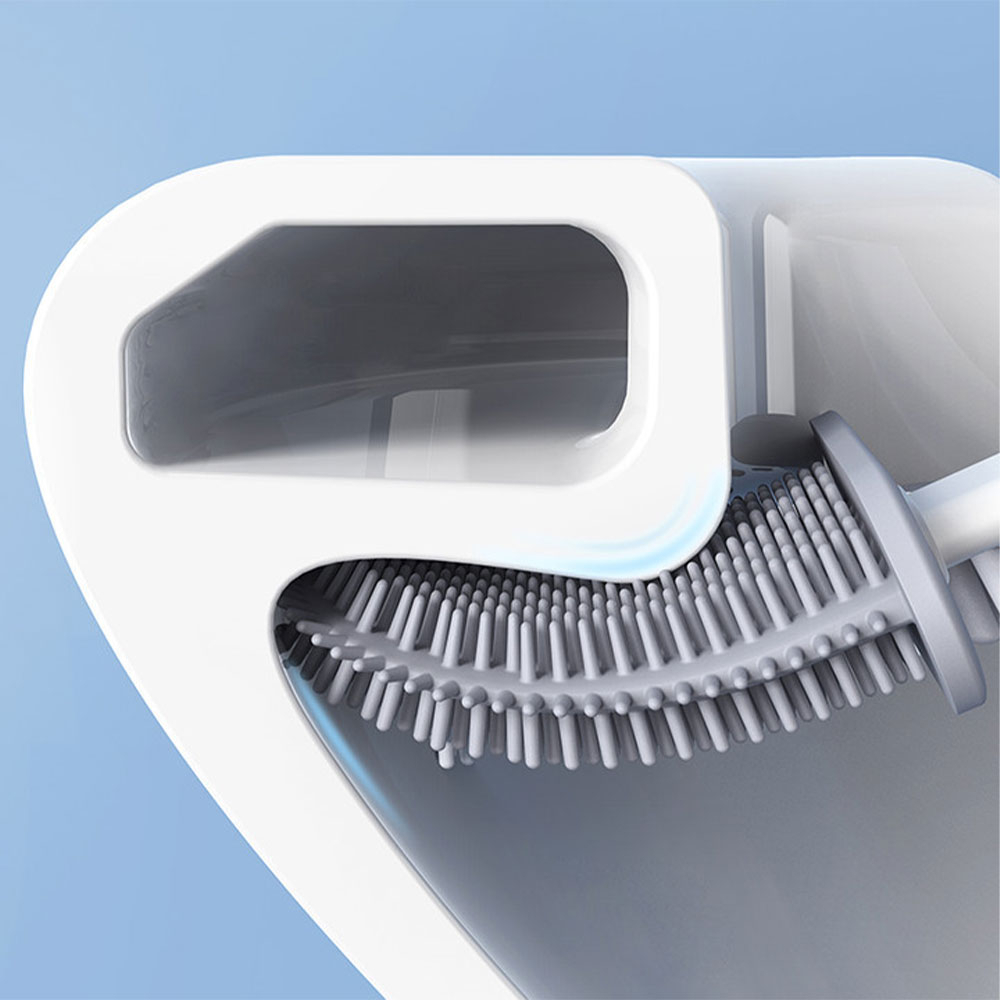 Flexible WC Bürste Silikon Toiletten Abfluss Reiniger mit Wandhalterung - Grau