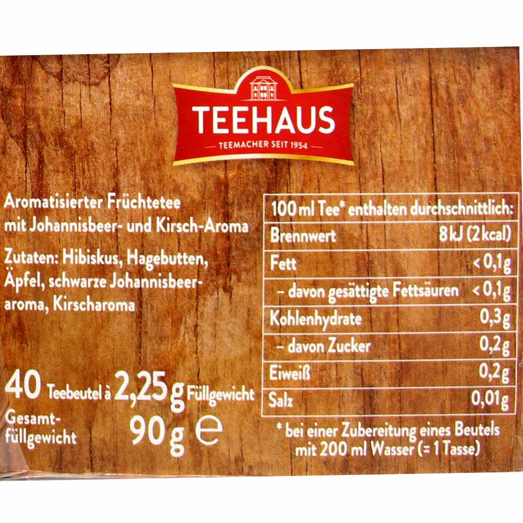 Teehaus Teemischung Johanniesbeer Kirsch 40x2,25g=90g MHD:30.7.27