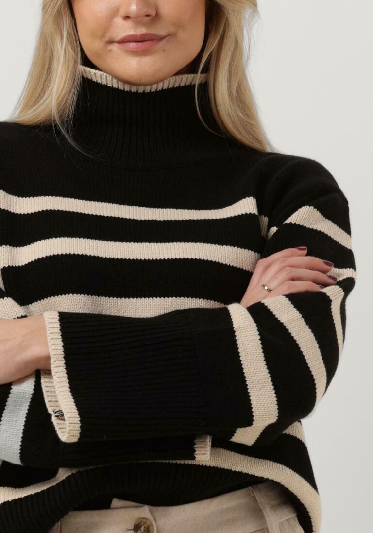 NEO NOIR zwarte neo noir coltrui fanning stripe knit blouse