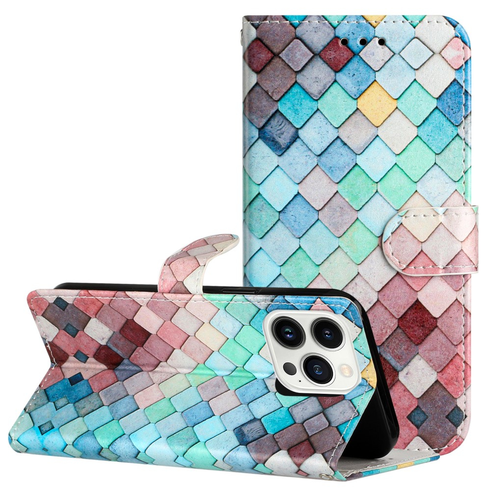 iPhone 16 Pro Leder Tasche Hülle mit Kartenfach Gitter