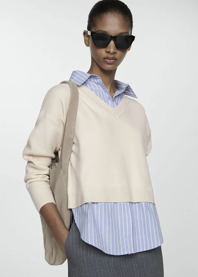 MANGO Combined shirt sweater Light beige