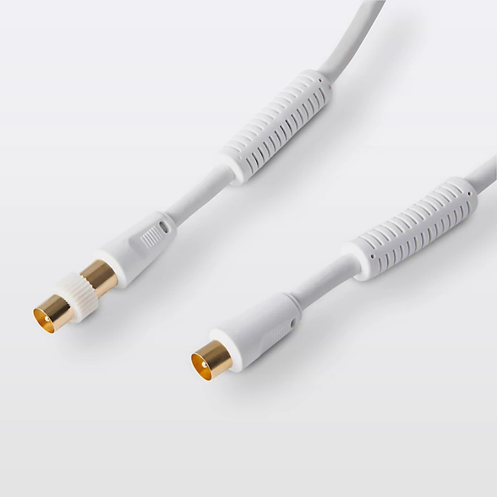 Câble coaxial Mâle / Femelle + adaptateur Mâle / Mâle blanc Blyss Or, 5 m