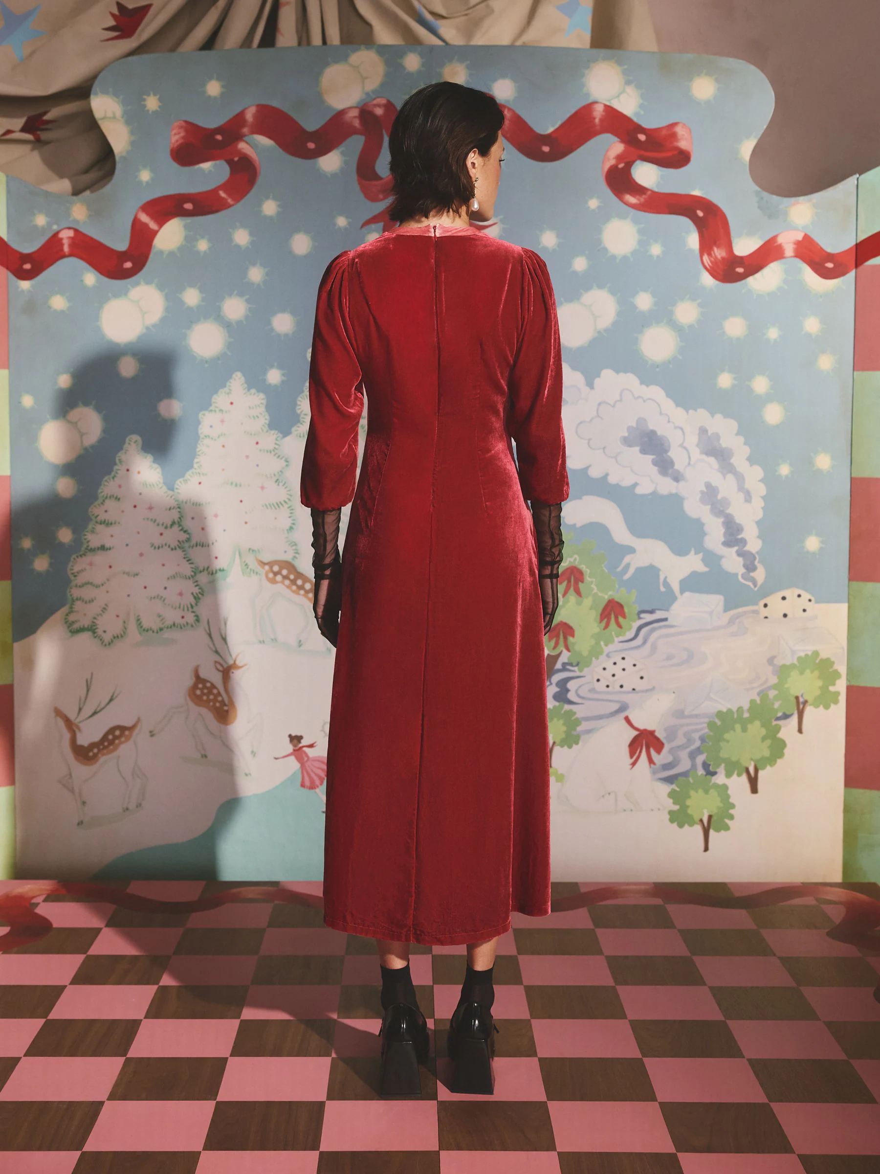 Cath Kidston midi-jurk van fluweel met hartjes