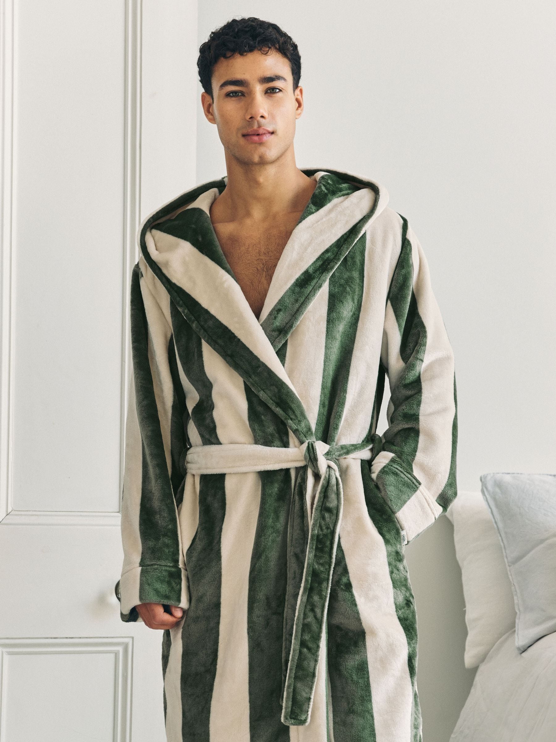 Chelsea Peers Fleece Stripe Hooded Dressing Gown