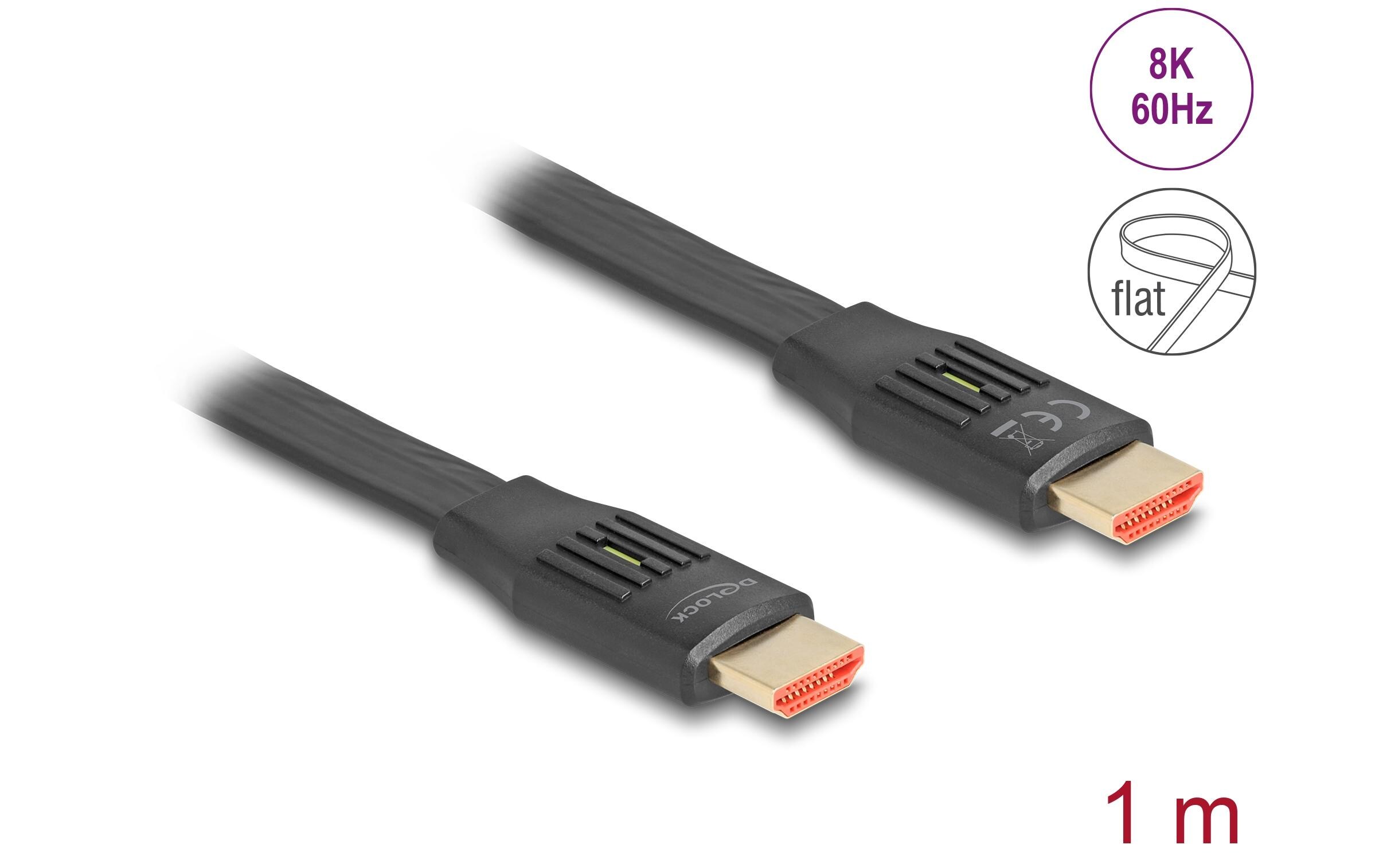 Kabel 8K 60 Hz Flat HDMI - HDMI, 1 mDelock High Speed HDMI Flachbandkabel 48 Gbps 8K 60 Hz 1 m