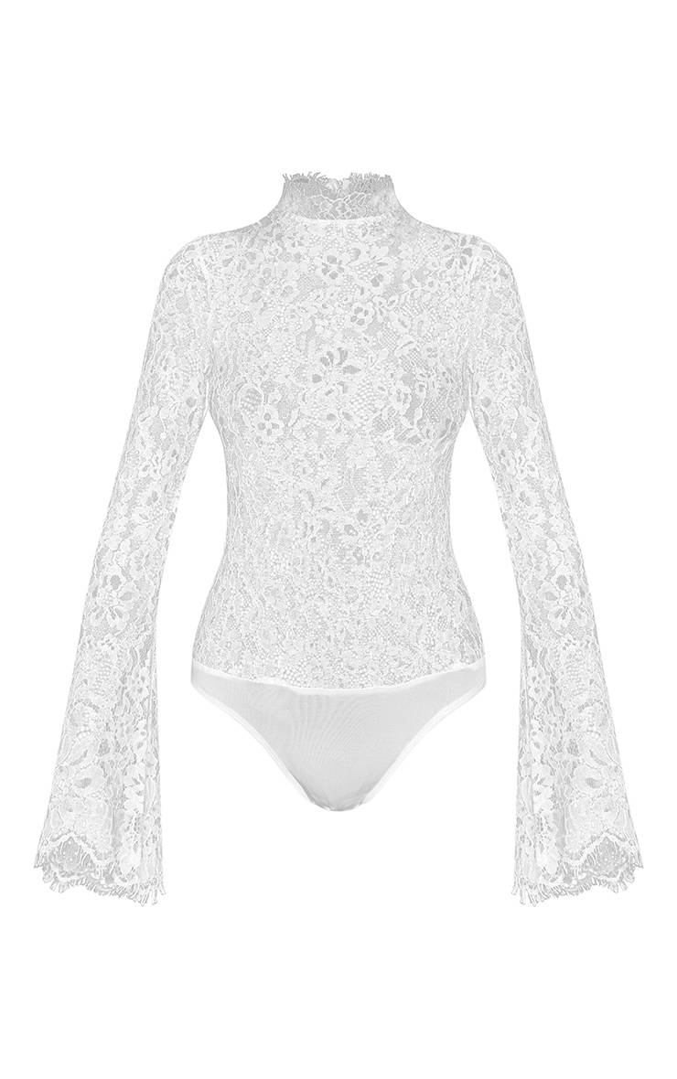 Blanc Body À Col Montant Et Manches Longues Évasées
