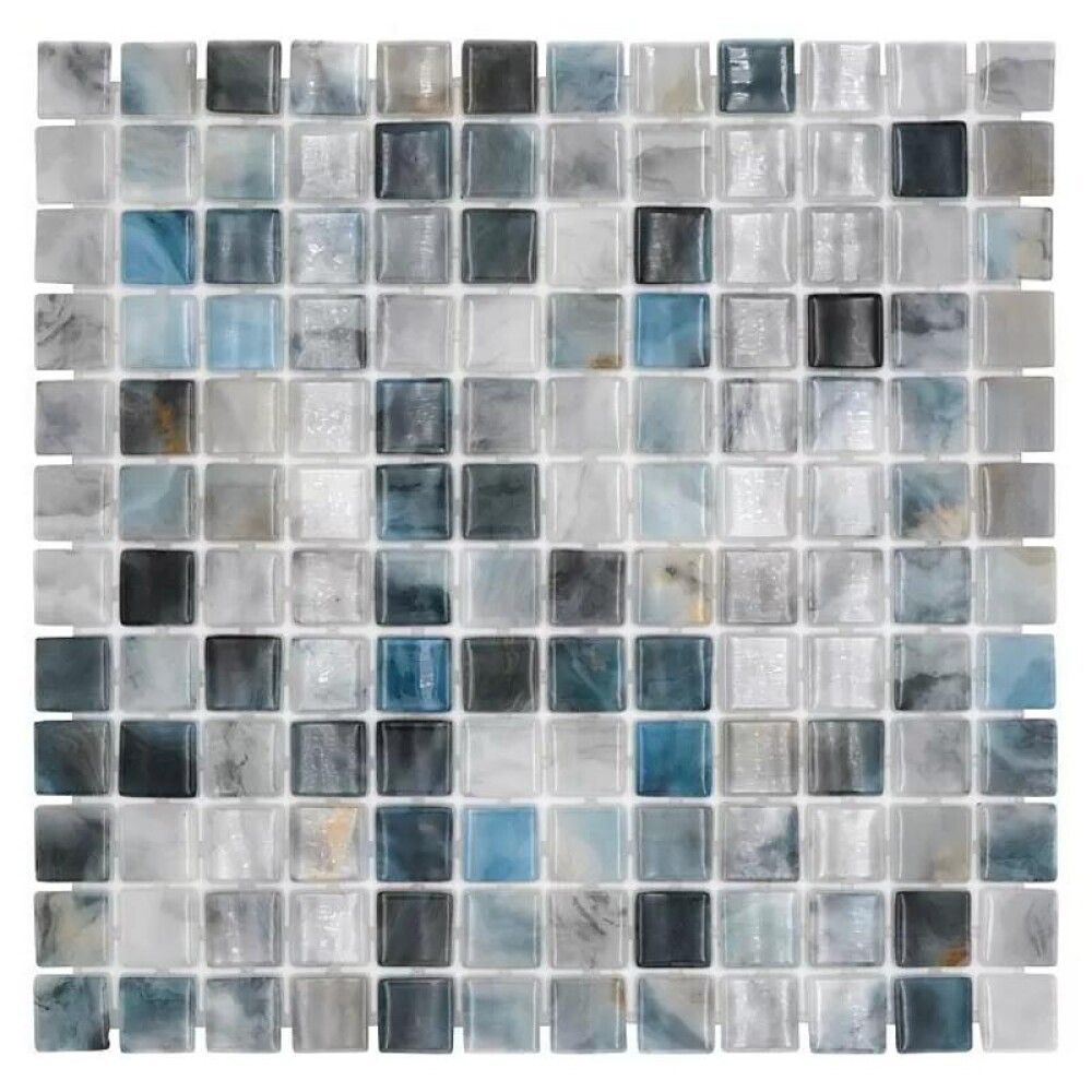 MOSAIK NATUR FIRKANTET GLASS/STEIN BLÅ MIX