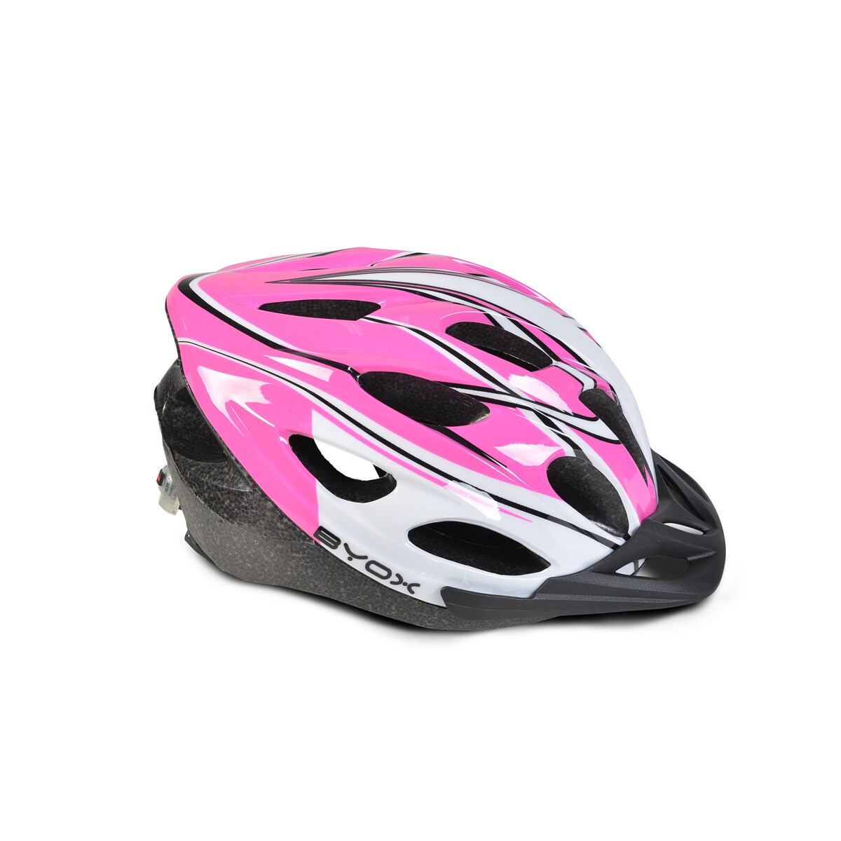 Byox Kinder Schutzhelm Y02, 17 Löcher, Größe M, einstellbar 54-58 cm, LED-Licht rosa