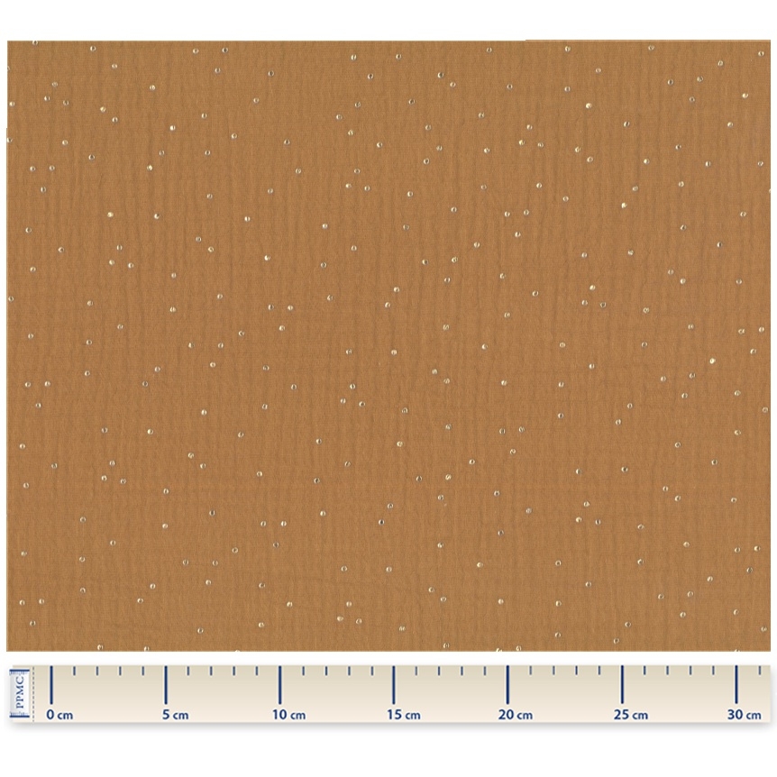 Coupon Tissu 50 Cm Gaze Pois Or Caramel