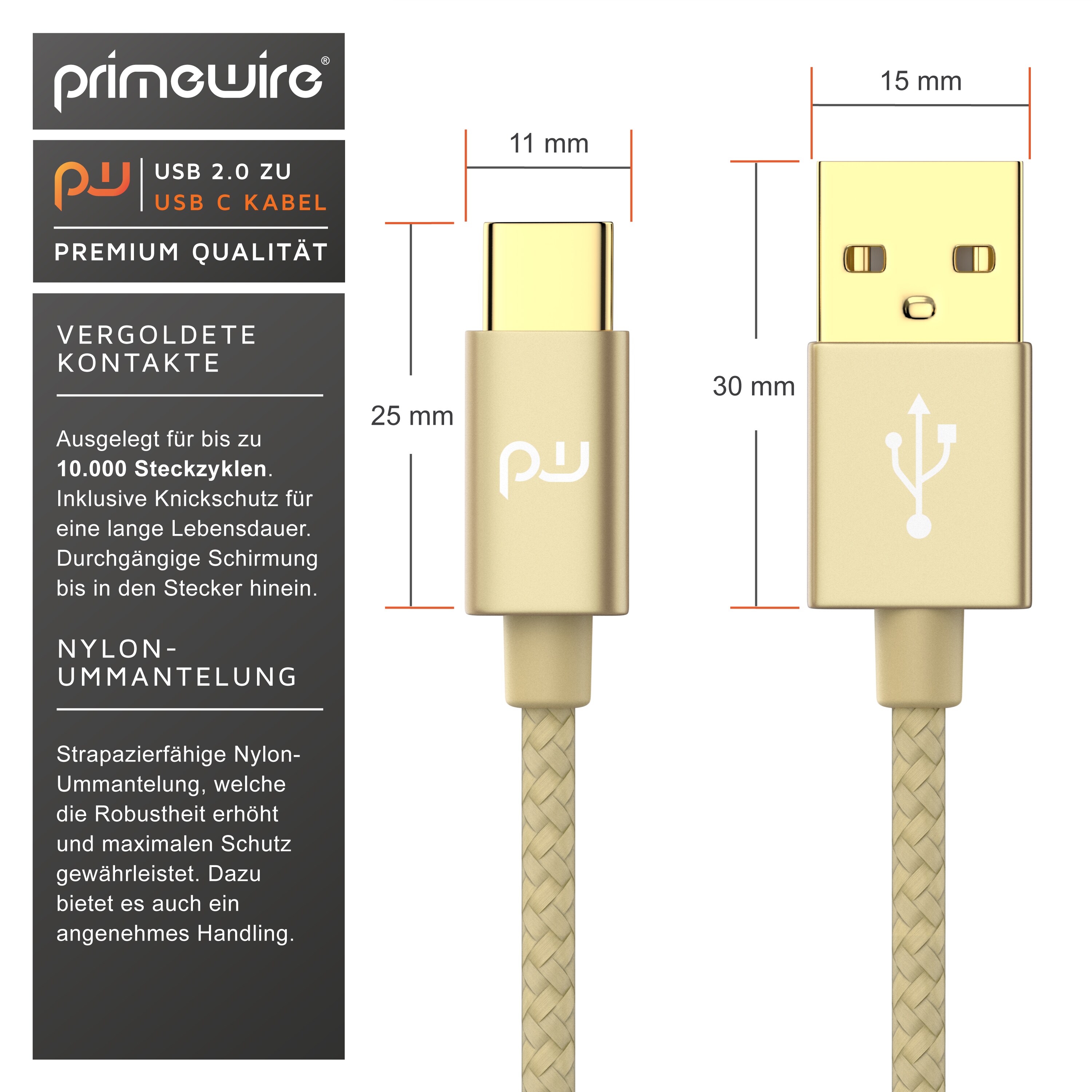 Primewire USB-C 3.1 zu USB 3.0 Typ A Kabel, Ladekabel, Datenkabel, Adapterkabel für Smartphone & Tablet - 1m